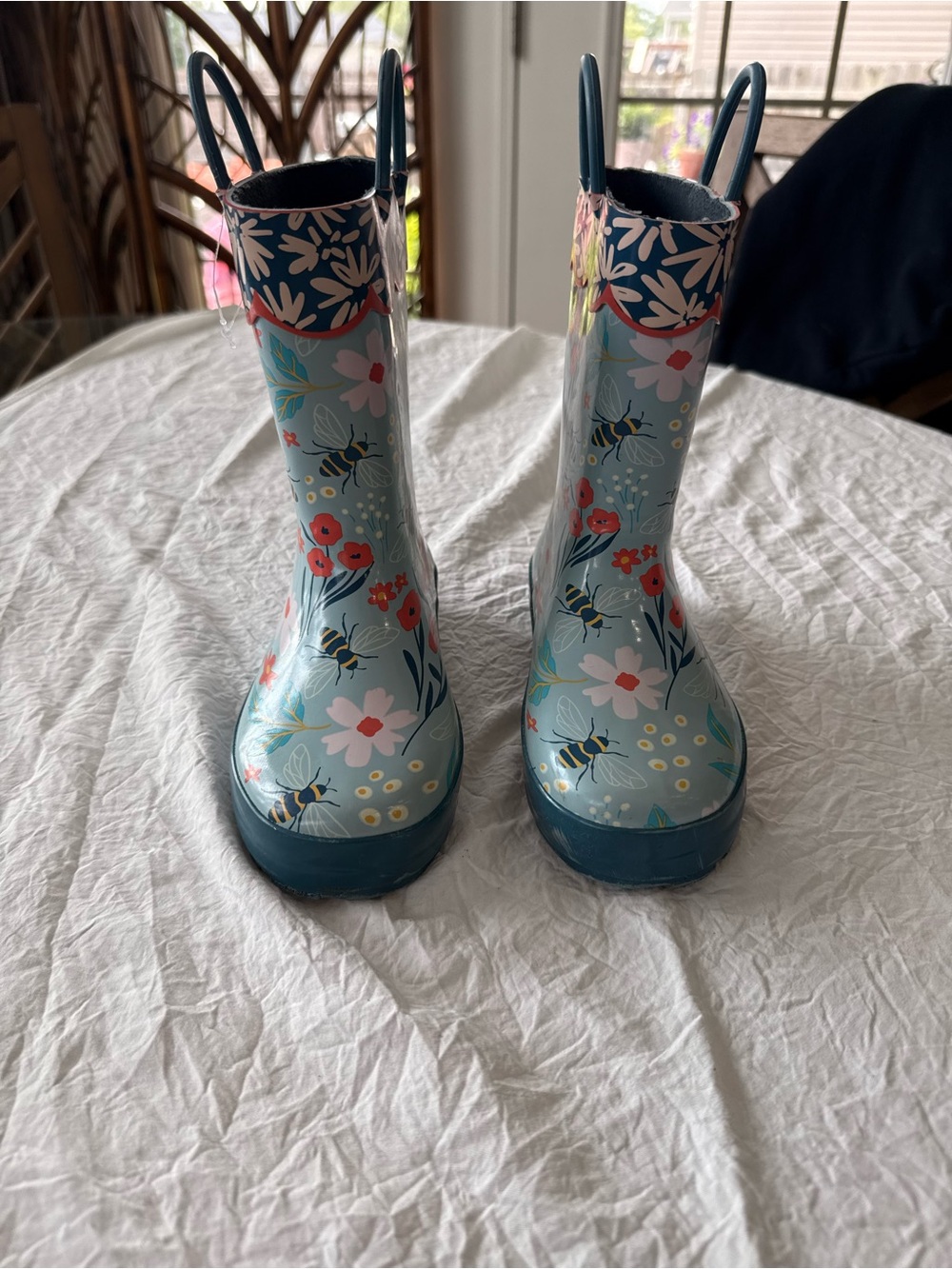 Kids Floral Bee Rain Boots - Light Blue